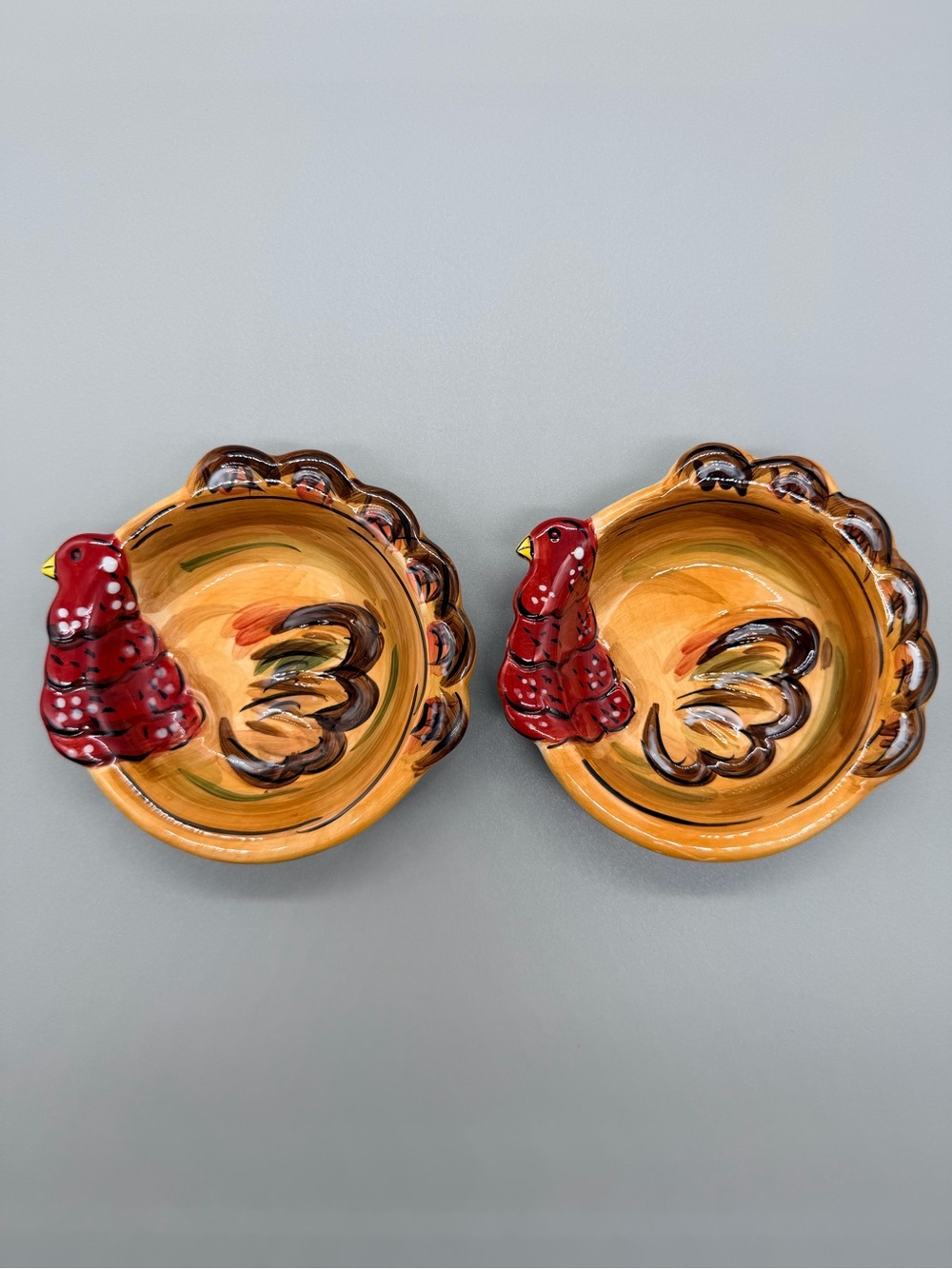 Tabletops Gallery Gobble Gobble Turkey Ramekins Dip Bowls Set of 2 Hand Painted
